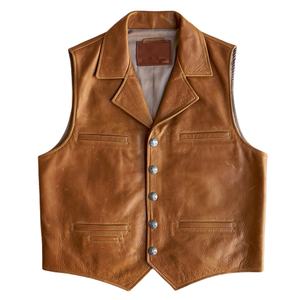 New Customized Breathable Fashion Outdoor Zipper Motorcycle Leather Vest <b>Men's</b> Cowhide Leather Vest for <b>Men</b> - Product Image 1
