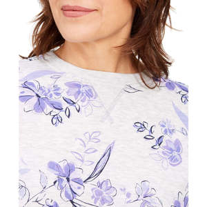 Felpa in pile da donna Karen Scott con stampa floreale viola, tecniche di ricamo in seta di alta qualità, stagione invernale, XS (Small) - Product Image 3