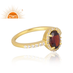 Latest Selling <b>925</b> Sterling <b>Silver</b> 18K Gold Plated Natural Cz & Garnet Gemstone <b>Ring</b> Demi Fine Jewelry Manufacturer - Product Image 4