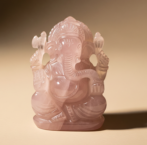 Statue de Ganesha de seigneur indien fait à la main sculpté pierre précieuse de quartz rose gravure religieuse artisanat pierre semi-précieuse d'Inde - Product Image 6