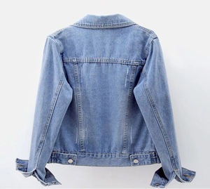 Chaqueta vaquera vintage con botones de manga larga y estampado de satén de algodón de alta calidad para mujer - Product Image 5