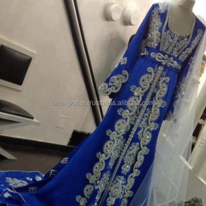 Caftán de boda de color azul de lujo con bordado de plata y cuentas que funcionan con encaje de plata de alta calidad - Product Image 1
