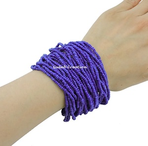Multi-Layer Dazzling Blue Glass <b>Beads</b> Wide Strand <b>Bracelet</b> Handmade Stacked Bangle Style Statement Jewelry for Women - Product Image 3