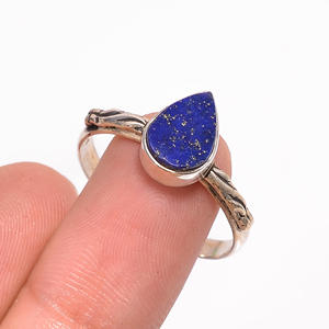 Anillo clásico de Plata de Ley 925 con piedra preciosa de lapislázuli cortada con pera para compromiso, aniversario de boda o regalo de fiesta - Product Image 3