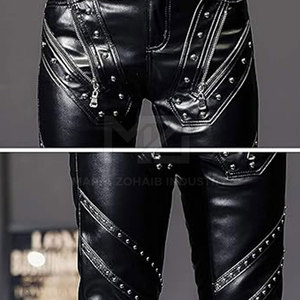 High Quality Casual Wear Men Leather <b>Pants</b> Solid Color Top Selling Streetwear Men Leather <b>Pants</b> - Product Image 5