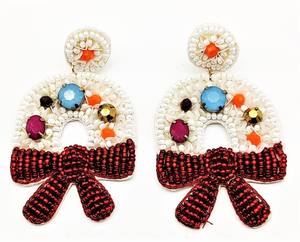 Ensemble de boucles d'oreilles de Noël plaqué or à la mode pour filles motif géométrique et floral mignon avec perles et diamants - Product Image 2
