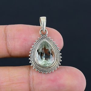 Pendentif classique en argent sterling 925 avec pierre précieuse améthyste verte taille poire, motif amoureux, bijoux fins pour anniversaire - Product Image 5