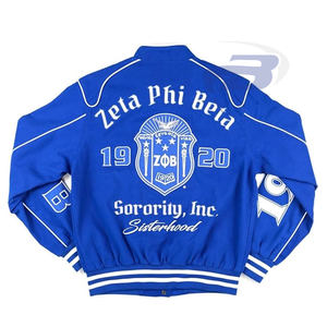 Chaqueta Bomber Azul de la Hermandad Zeta Phi Beta, con Letras Griegas Bordadas, Estilo Universitario, Ropa Urbana Unisex - Product Image 2