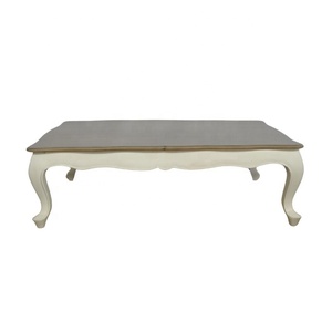 Mesa de Centro de Madera Blanca con Superficie Teñida, Mesa de Centro Antigua para Sala de Estar de Estilo Europeo - Product Image 1