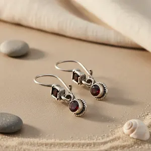 Boucles d'oreilles en argent 925 avec grenat plaqué or, bijoux en pierres précieuses pour femmes, pour mariage, fête ou cadeau - Product Image 2