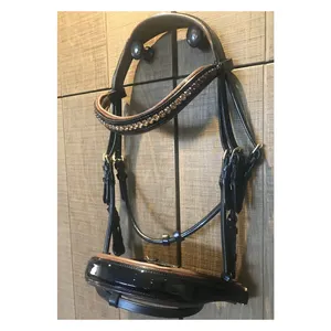 Largement vendu Amalfi Black Snaffle Brevet Bronze Sparkle Piping Brown Padding pour cheval bride pliante