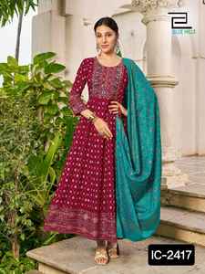 El último nuevo diseñador indio Ropa de novia Bordado pesado y trabajo de secuencia Lehenga Choli con conjunto de Kurtis de algodón de rayón elegante - Product Image 6