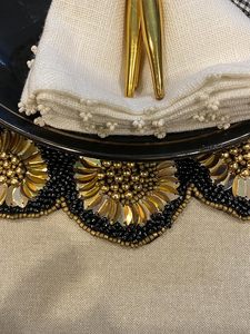 Napperon perlé étoile éclatée de haute qualité en anthracite or Design fêtes de mariage Restaurant Table décor fait perles d'or de charbon de bois - Product Image 5