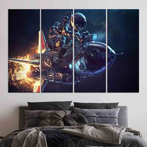 Tableau sur toile personnalisé Astronaute : Décoration murale spatiale, Cadre doré, LOT DE 4 TOILES - Product Image 1