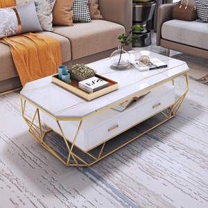 Modern Style Diamond-Shape <b>Coffee</b> <b>Table</b> with Iron Legs 100x50x45cm Rosewood & Stone Top Durable-for Living Room TT68102 - Product Image 5