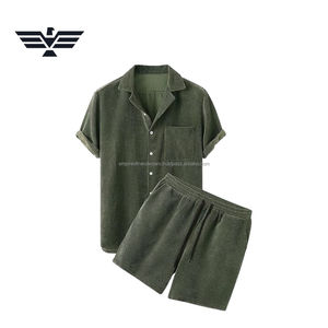 Mens Summer Casual Lounge <b>Set</b> Textured <b>Knitted</b> Weave Short Sleeve Shirt Elastic Waist Shorts Lightweight Sublimation 320g <b>Set</b> - Product Image 2