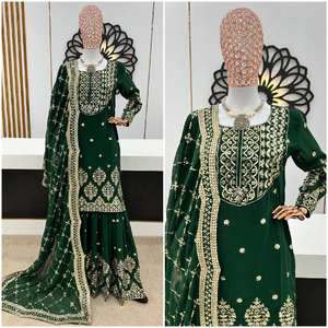 Conjunto de Kurta, Pantalón y Dupatta de Georgette Sintética para Fiesta, Vestido Tradicional Completamente Cosido con Bordado y Lentejuelas - Product Image 3