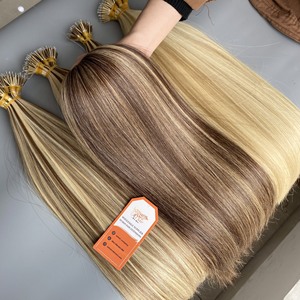 Extensiones de cabello Nano Tip pre-Bonde de colores resaltados personalizados, cutícula de fondo grueso completo, cabello alineado, cabello crudo vietnamita 100% - Product Image 3