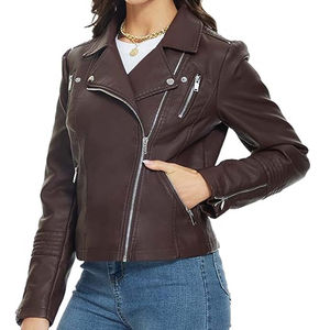 100%New Arrival Women's Fashion Crop leather jackets Solid Pattern Stand Collar Zipper Closure Winter <b>Cotton</b> Filled <b>Raw</b> Jacket - Product Image 3