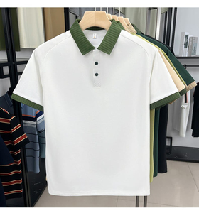 Haut de gamme hommes à manches courtes pour Polo brodé col bloquant les couleurs affaires décontracté imprimé T-Shirt extensible respirant - Product Image 1