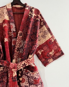 Abrigo de terciopelo bata de Casa bata de novia chaqueta de terciopelo de algodón indio abrigo largo de invierno - Product Image 3