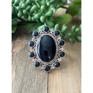 Southwest Onyx & Sterling <b>Silver</b> <b>Adjustable</b> Gemstone <b>Ring</b> - Product Image 1