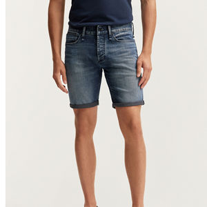 Cotton <b>Men's</b> Dark Aged <b>Slim</b> <b>Fit</b> <b>Shorts</b> Breathable Blue Denim Style <b>Short</b> Length Jeans Zipper Natural Pattern Design - Product Image 3