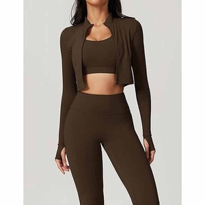 Conjunto de fitness Sujetador deportivo de apoyo Elegante Crop Top Leggings Mujer Alta calidad Ropa deportiva transpirable de secado rápido Gimnasio de 3 piezas - Product Image 5