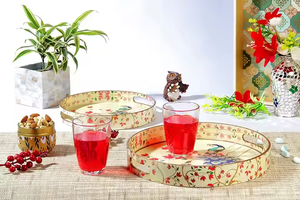 Bandeja de servicio redonda de esmalte impreso de madera para el hogar y mesa de comedor Mayorista y proveedor Bandeja impresa de madera. - Product Image 3