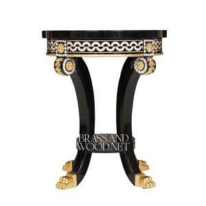 Mesa Auxiliar Redonda Negra de Lujo con Motivo de Estrella Incrustada y Detalles Ornamentales en Oro y Plata para Decoración de Esquinas de Hogar Moderno y Clásico - Product Image 4