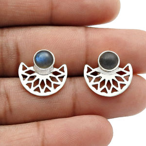 Gorgeous Look 925 plata esterlina Natural azul fuego labradorita piedra preciosa diseño único Stud pendientes para su joyería hecha a mano - Product Image 4