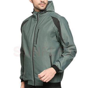 เสื้อแจ็คเก็ตซิปมีฮู้ดสไตล์สปอร์ตใส่สบายสำหรับฤดูใบไม้ผลิ คุณภาพสูง สีพื้น โลโก้ด้านหน้า - Product Image 2