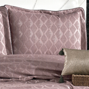 Ensemble de couvre-lit de luxe personnalisé Guzide Lalin en rose séchée, 4 pièces, 100% chenille, tissé rayé, lavable, anti-acariens - Product Image 3