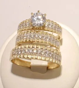 Tishya diamant plaqué or jaune 14 carats 2 ct taille ovale diamant mariage Trio bague ensemble son et ses bagues d'orteil romantiques - Product Image 2