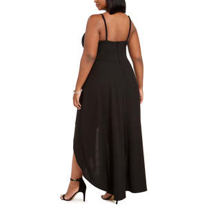 Abito da donna Speechless alla moda taglie forti, modello A-line con orlo asimmetrico, nero 1X, in comodo tessuto crêpe, con vita impero e design smerlato - Product Image 2