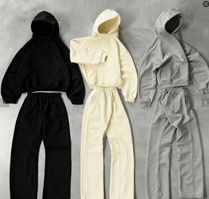 Conjunto de dos piezas de algodón polar para hombre y mujer, sudadera con capucha extragrande y pantalón deportivo en tejido de alta densidad, gran venta. - Product Image 1