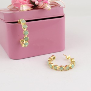 ต่างหูห่วงทรงกลมประดับอะมาโซไนต์ทรงเหลี่ยม ชุบทองคำ 18k หรูหรา ทำจากทองเหลืองแท้ เครื่องประดับแฟชั่นสไตล์โบโฮ เหมาะสำหรับทุกโอกาส - Product Image 3