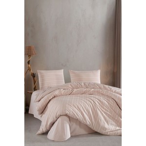 Varol Fitted Satin <b>Striped</b> Double Duvet Cover <b>Set</b> for Home Use - Product Image 4