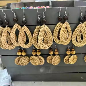Best Selling Eco-Friendly Lightweight Rattan Vietnam Bamboo Wedding Folk Art Handmade Earrings <b>Wicker</b> <b>Crafts</b> Gift Women - Product Image 6