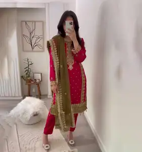 Venda quente Salwar Kameez Roupa de festa Look Top Dupatta e fundo totalmente costurado Compre roupa de festa Kurti de Surat para mulheres