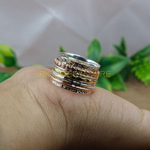 925 Sterling Silver Spinner Ring Fidget Thumb <b>Band</b> Anti Anxiety Jewelry Brass & <b>Copper</b> Spinning Ring Multi Metal Wide <b>Band</b> Ring - Product Image 4