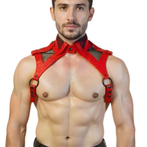 Chemise sans manches en cuir et maille noire pour homme, faux cuir, vêtements de club fétichistes - Product Image 6