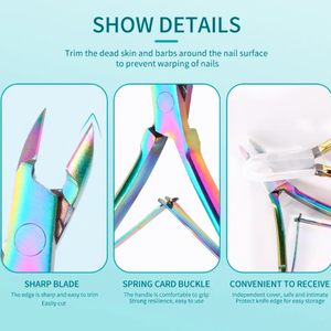 Alicates para Cutículas de Acero Inoxidable Curvados en Oro Rosa de Cuatro Colores con 16 Mandíbulas y Apertura Ancha, Alicates de Manicura con Doble Resorte - Product Image 5