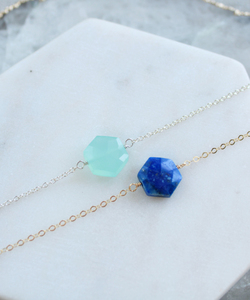 Aqua Chalcedony lapis สร้อยคอโซ่ลวดอัญมณีหกเหลี่ยม925โบฮีเมียนสร้อยคอชุบทองแฮนด์เมดสำหรับผู้หญิง - Product Image 1