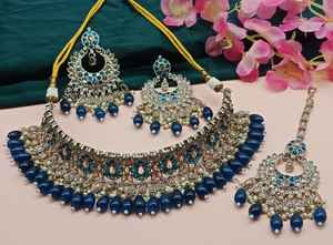 Diseño de flores indias Motipearl de moda tradicional y gota Chapado en oro Pendiente de lujo Maagtika Conjunto de collar y conjunto de joyería - Product Image 2