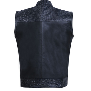 Motorcycle Leather Vest Breathable Perforated Black Genuine Leather Sleeveless Winter Biker Jacket Customizable - Product Image 6