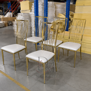 Wave Slat Back Gold Stainless Steel Wedding <b>Reception</b> <b>Chair</b> with White Cushion for Banquet Halls Wholesale Seating - Product Image 2