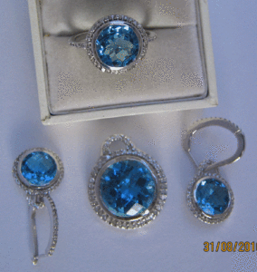 Ensemble de bijoux en topaze bleue et blanche suisse pour femmes, argent sterling 925, bijoux fins de Shah Gems, pierre naturelle - Product Image 1