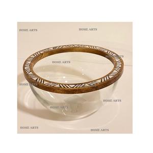 Glass And Wood Decorative Food Bowl With Mop <b>Work</b> Round Shape <b>Table</b> Top Dates Snacks Bowl At Lowest Price - Product Image 1