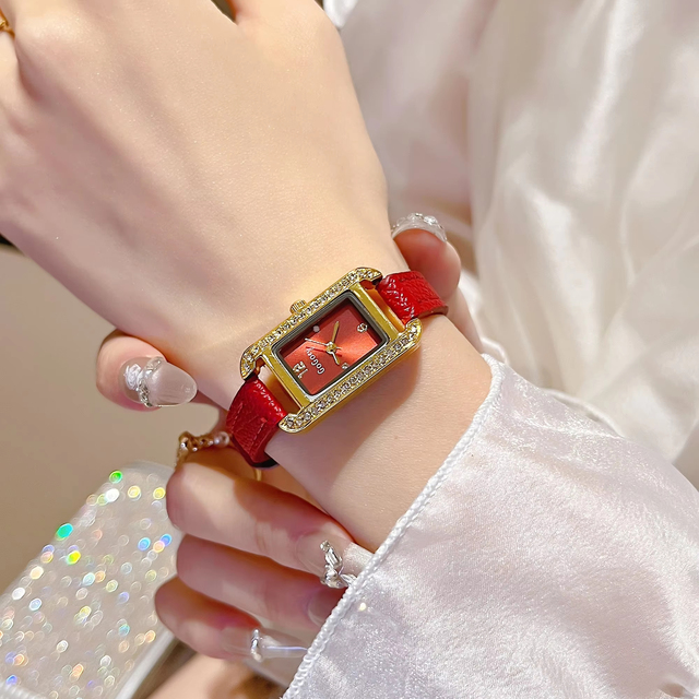 Luxury Women's Custom Quartz Watches  Colorful Square Leather Wristwear Watch for Lady